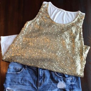 Gold Sparkle Sequin Tank Top